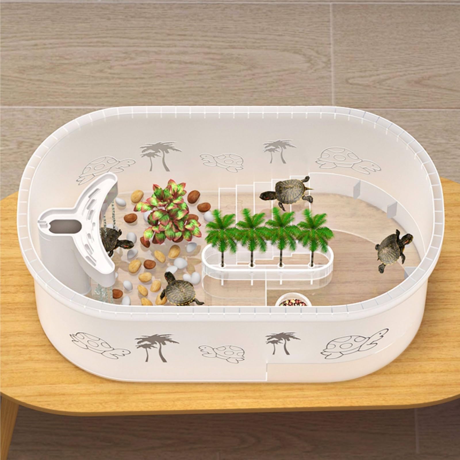 Hábitat del terrario Tanque de alimentación Tortugas doméstico con Plataforma for trepar y for secar al Sol Terrario del Acuario(60 * 35.5 * 20)