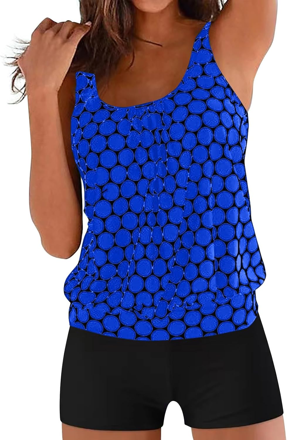 Costume Da Bagno Donna Curvy Due Pezzi - Tankini Con Pantaloncini Contenitivi - Push Up, Per Taglie Forti - Foto 9