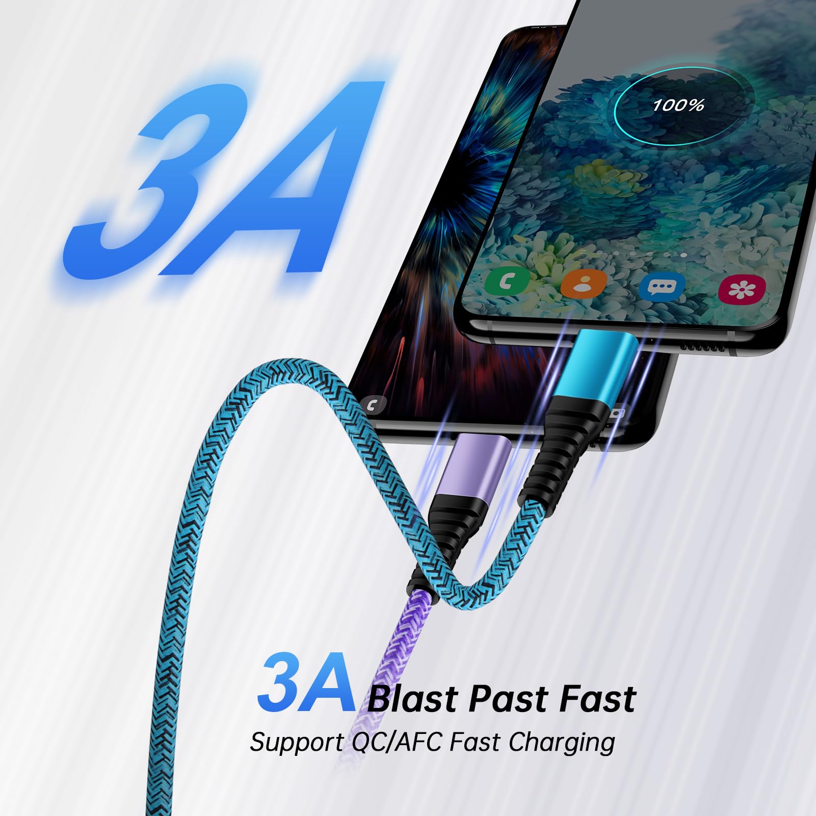 USB A to USB C Charger Cable Long 10FT/3Pack for Car iPhone 15/15 Pro/15 Pro Max/15 Plus, Android Type C Charger Cord Fast Charging for Samsung Galaxy A05S/A54/A53/A14/A13/A03S/S23 S22 Ultra/S21/S20