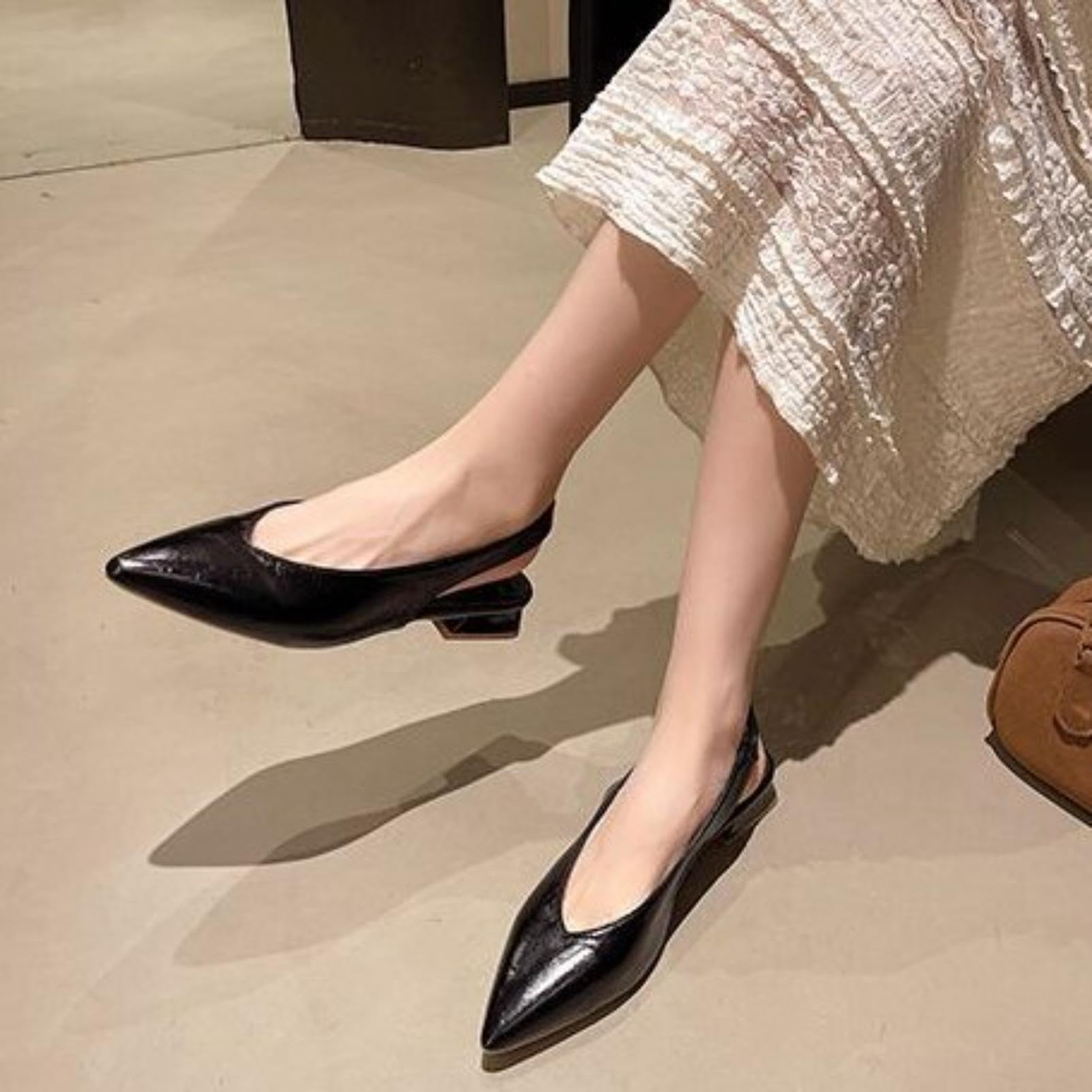 Generico Décolleté Punta Affusolata Slingback Tacco Blocco Basso Fibbia Regolabile