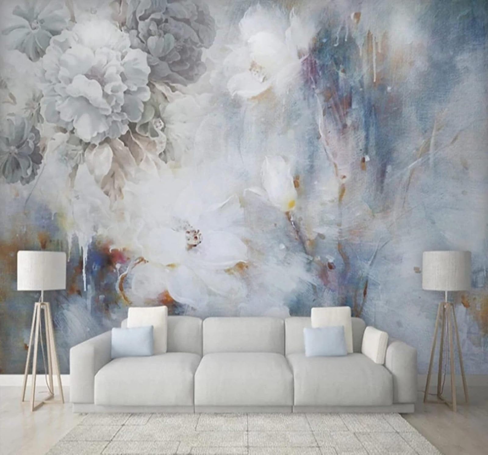 Abstract Retro Hand Drawn Flowers Art 3D Wallpaper Easy Install Feature Office Living Room Sofa Bedroom TV Background Wall Decoration-350cm×256cm