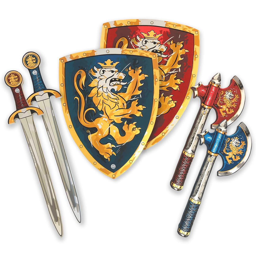 Liontouch - Noble Knight Foam Swords, Shields & Axes, Blue & Red | Playfighting Set For Boys, 3-8 Years | Safe Medieval Toy Weapons & Battle Accessories | Pretend Play, Dress Up & Costumes For Kids