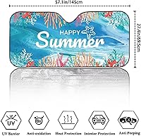 Vista 5 de Renewold Parasol plegable para ventana delantera de automóvil, diseño de verano feliz, bloquea los rayos UV y el calor solar, parasol universal