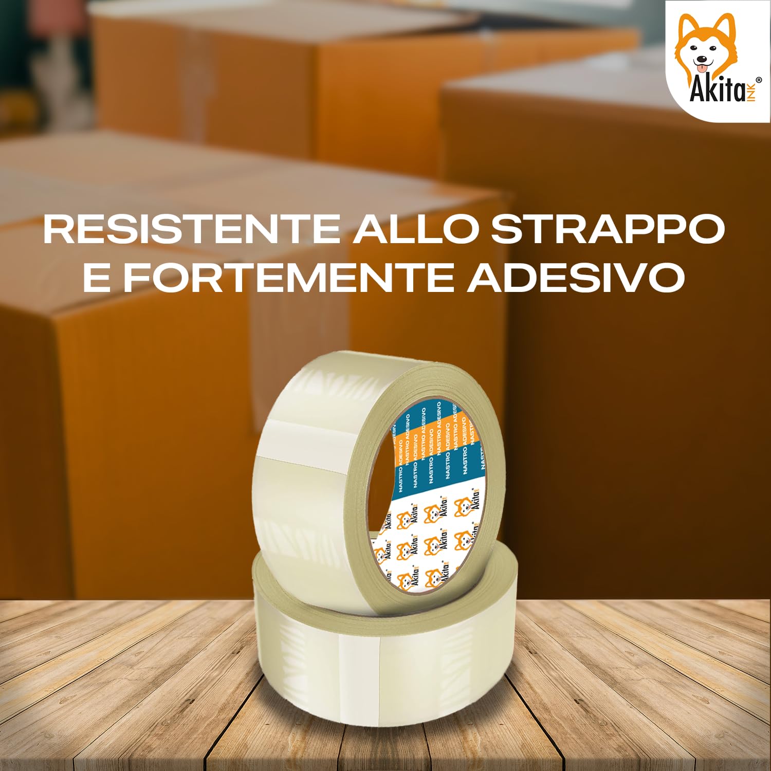 AKITAInk Nastro Adesivo Trasparente per Imballaggio 6 Rotoli – 50mm x 66m x 76mm – PP Silenzioso, Alta Aderenza, Resistente a Strappi – Ideale per Pacchi, Scatole, Spedizioni e Trasloco