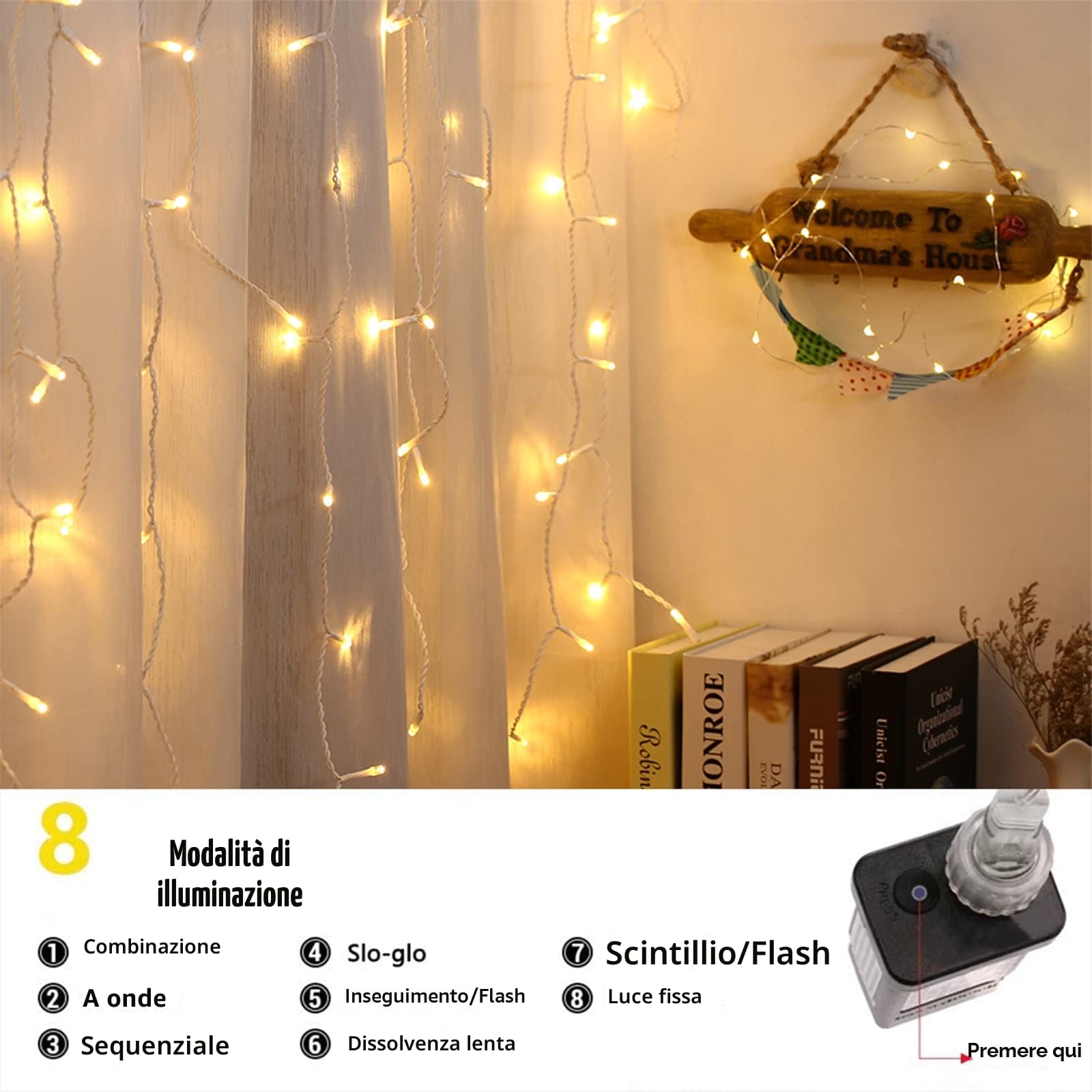 BrizLabs 480 LED Cascata Luci da Esterno, 19M Tenda Luminosa Bianco Caldo Natale Luci Stringa Esterno con 8 Modalità Nataliazie Catena Luminosa Decorazione per Feste, Finestra, Matrimonio, Blacone