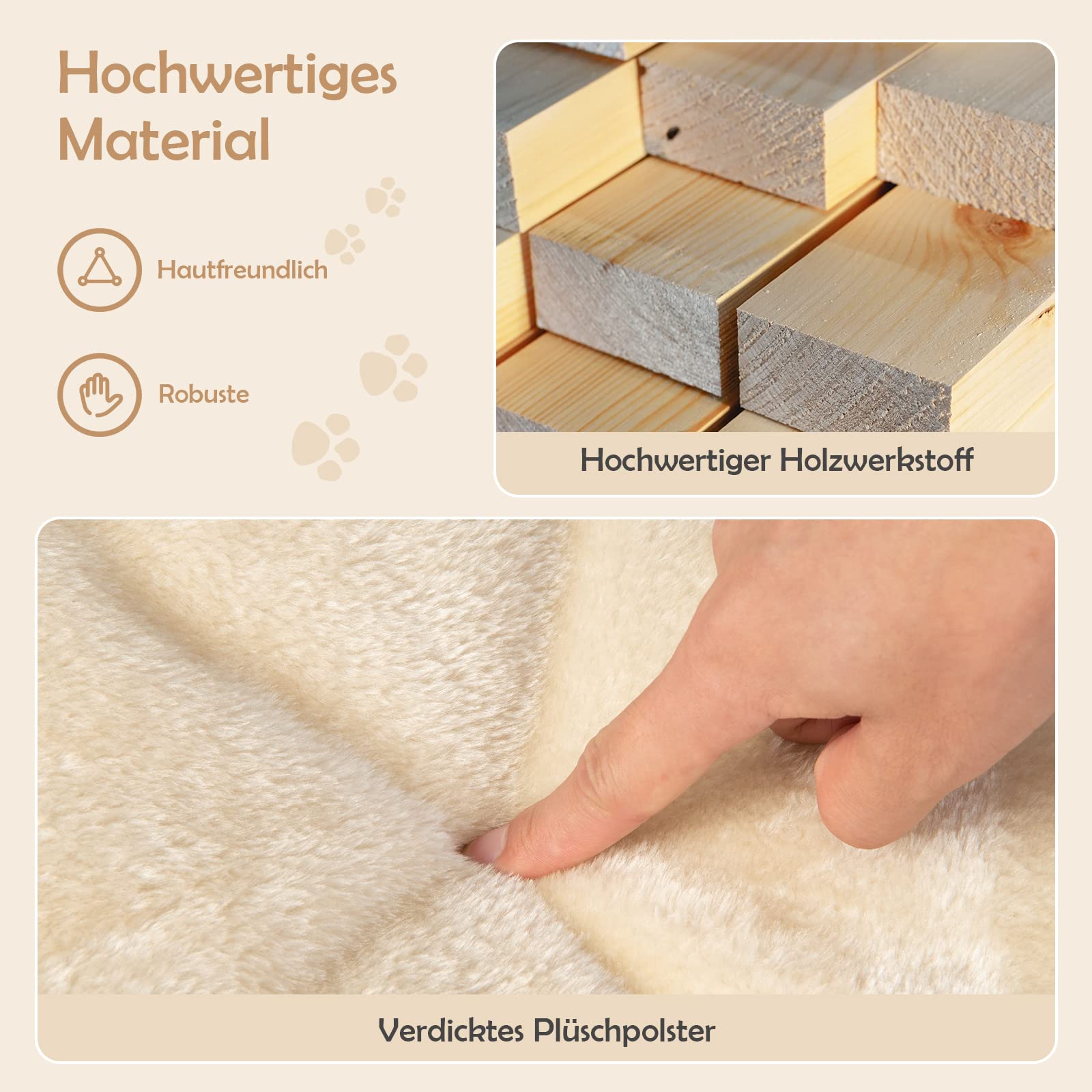 COSTWAY Kratzbaum Klein, 50cm hoch, Katzenbaum mit weicher Plüschsitzfläche & Sisal-Kratzsäule & Ball, Katzenkratzbaum Holz, Katzen Katzenmöbel Kletterbaum, Aktivitätsbaum Spielbaum (Beige)