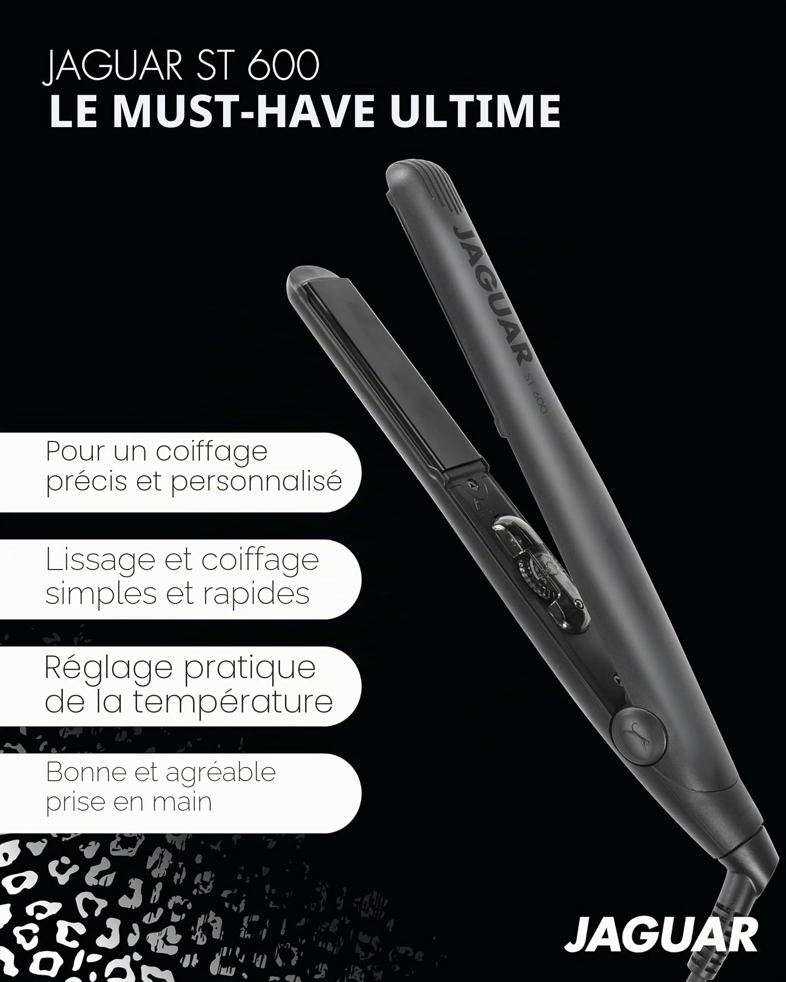 JAGUAR Fer à lisser ST 600 Black | Lisseur avec réglage continu de la température | Plaques chauffantes arrondies & montées sur ressorts pour lisser & boucler | par un professionnel pour toi