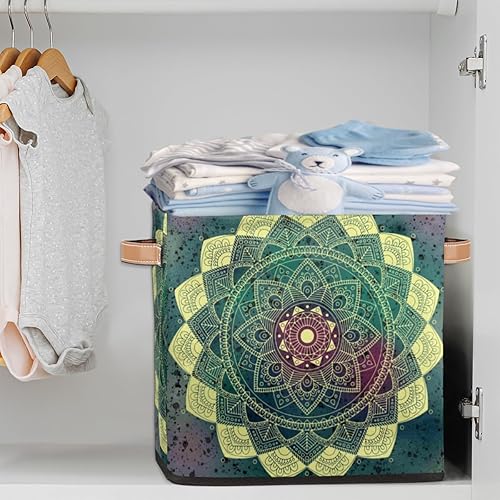 Miniatura 2 de Modern Mandala 13 x 13 x 13 Inch Cube Storage Bins Floral Geometric Ombre Fabric Foldable Storage Cubes Basket Boxes with PU Handles for Shelves