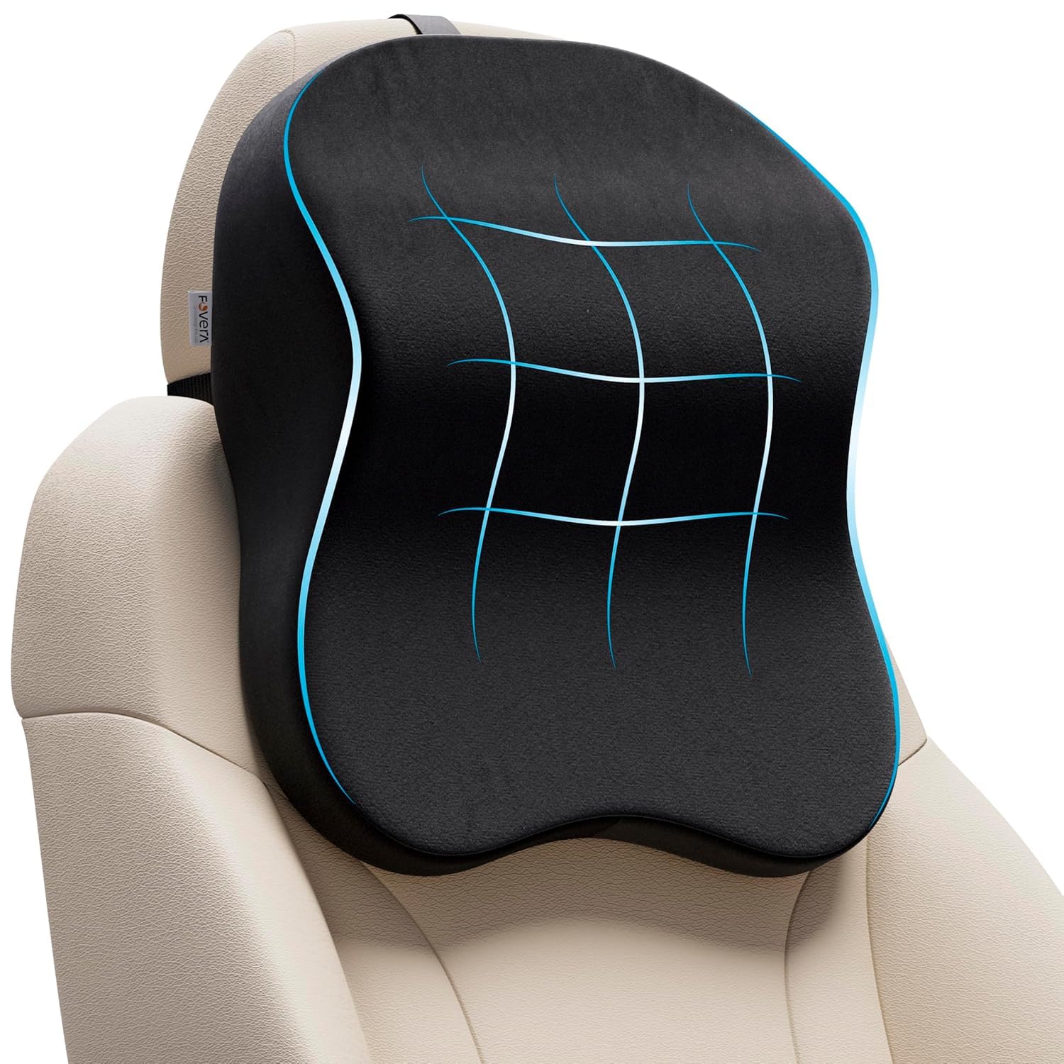 FOVERA Car Headrest Memory Foam Pillow - Neckrest Cushion for Neck and Cervical Support - Designed to Relieve Neck Pain and Muscle Tension - with Balanced Softness (Large, Black, Pack of 1)