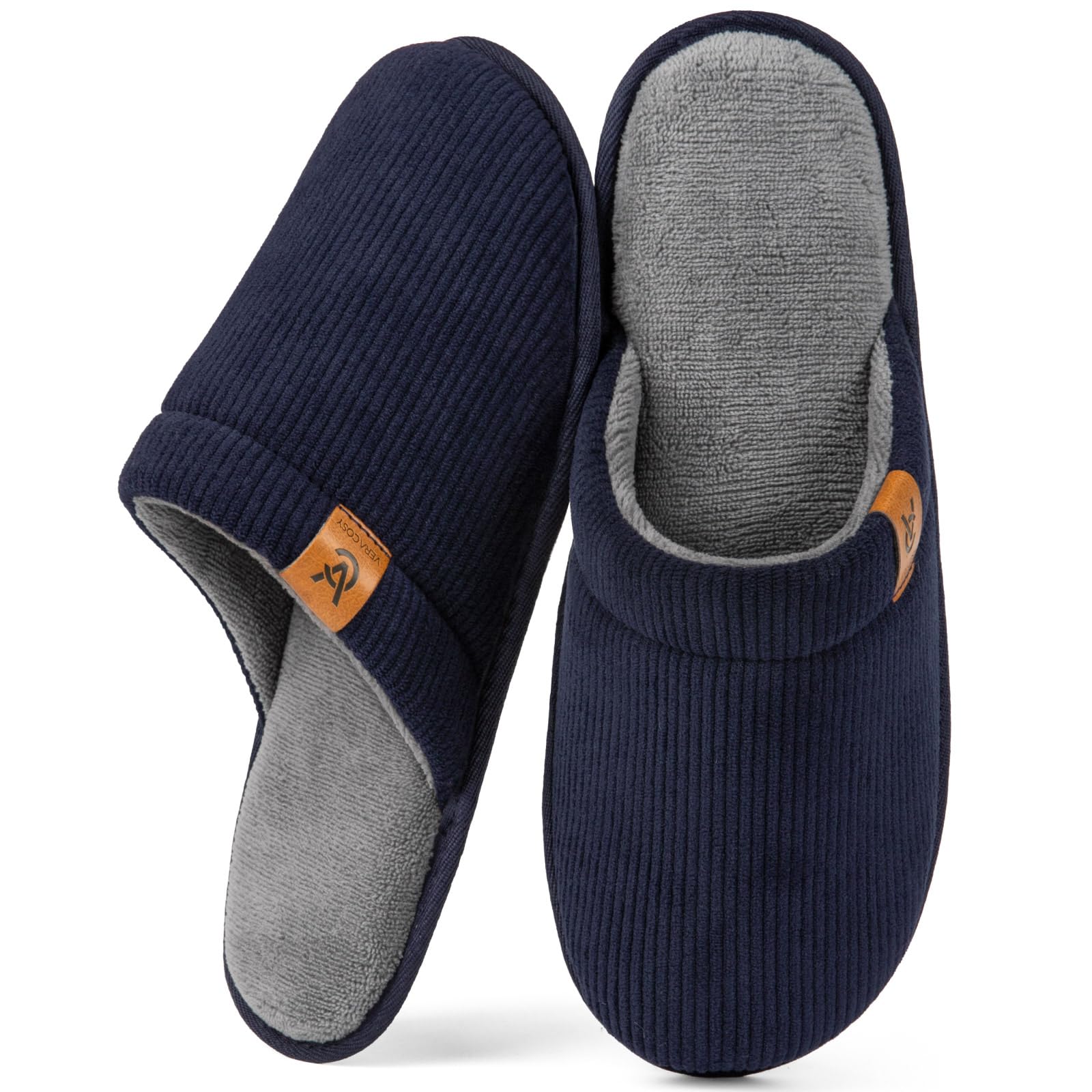 VeraCosy Herren Kord Scuff Hausschuhe Weich Bequem Memory-Schaum Rutschfest Innen Pantoffeln