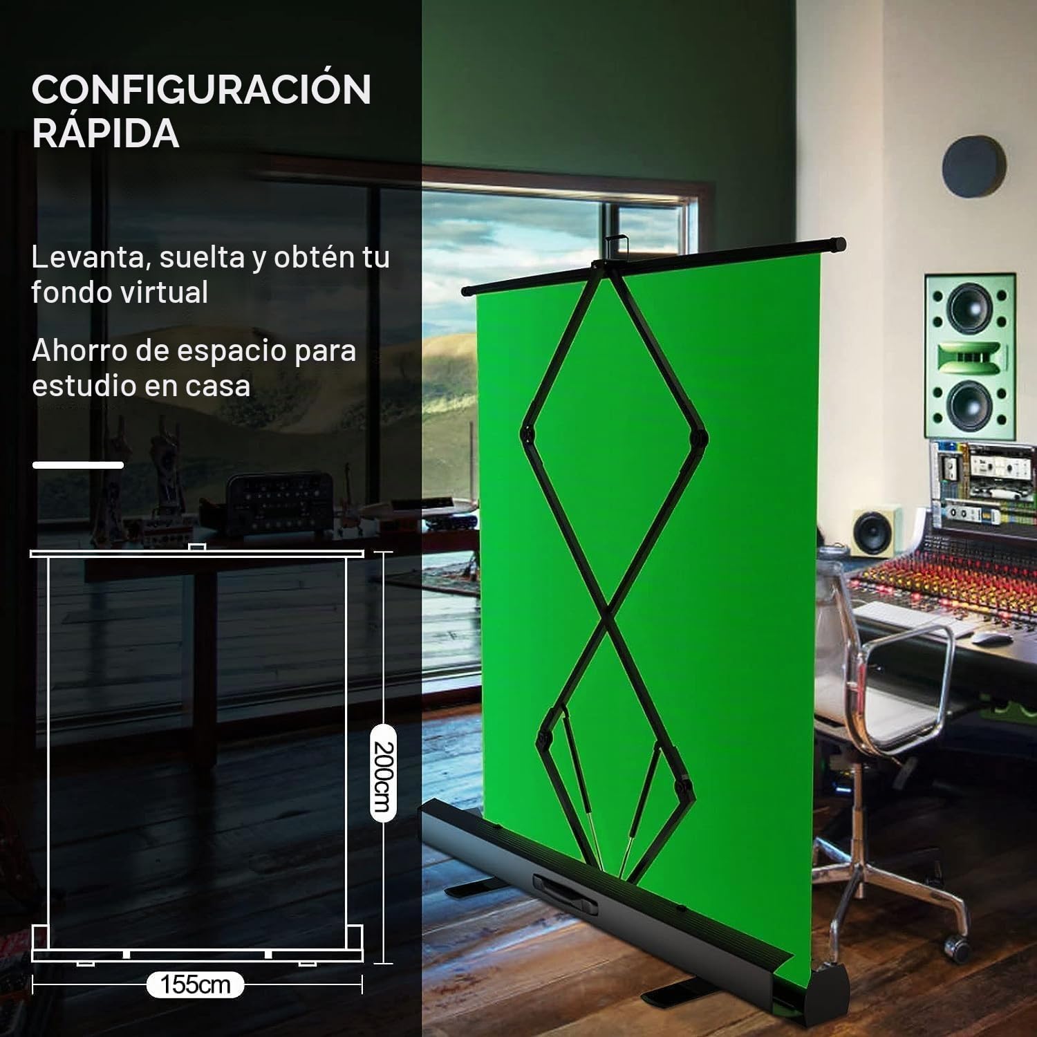 EMART Green Screen 155x200cm, Rollo de Pantalla Verde para Fondos Fotográficos, Green Screen con Soporte para Estudio, Videoconferencias, TikTok, Zoom