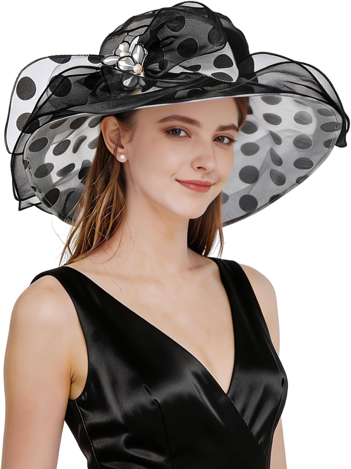 Organza Church Fascinator Wedding Tea Party Derby Hats for Women Flower Wide Brim Sun Hats