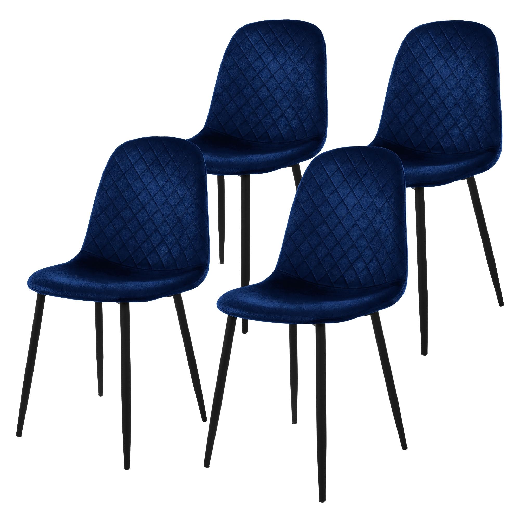 ML-Design Juego de 4x Sillas de Comedor Azul Oscuro con respaldo Asiento Ergonómico Acolchado Tapizado de Terciopelo con Patas de Metal Sillón de Diseño Moderno para Mesa de Salón, Escritorio o Cocina