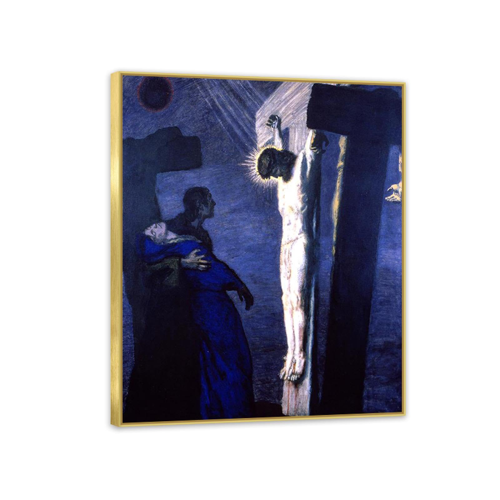 Hau3sh3a Frame Franz Von Stuck Wall Art Print Crucifixion Famous Giclees Franz Stuck Picture Artwork Wall Decor For Living Room Bathroom Office 90X70cm(36X28in) Gold