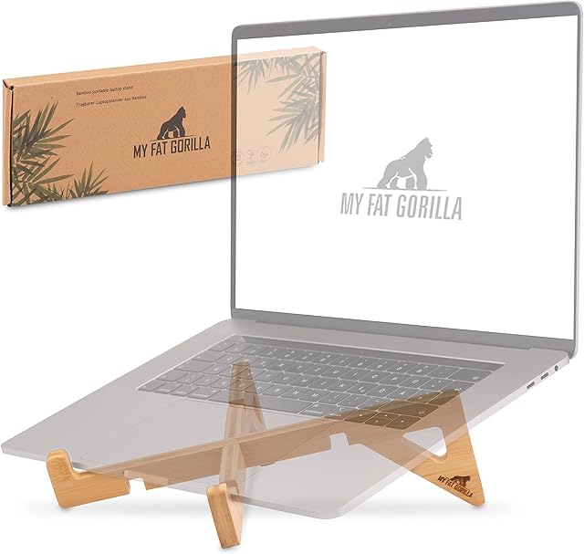 MY FAT GORILLA - Wooden Laptop Stand, Bamboo Laptop Holder, Portable Laptop Stand Universal Lightweight Ergonomic, Notebook Stand Compatible with 10-17'', MacBook Laptop Desk Stands