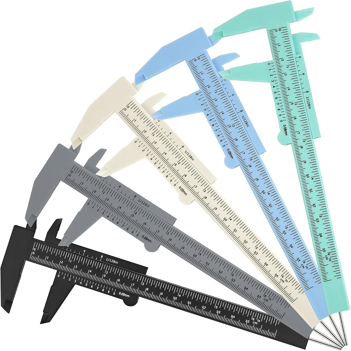 Frienda 5 Pieces Eyebrow Measuring Ruler Brow Mapping Tool Mini Vernier Caliper Double Scale Plastic Sliding Gauge Ruler for Micro Blading Eyebrow Tattoo Brow Artists(Fresh Colors)