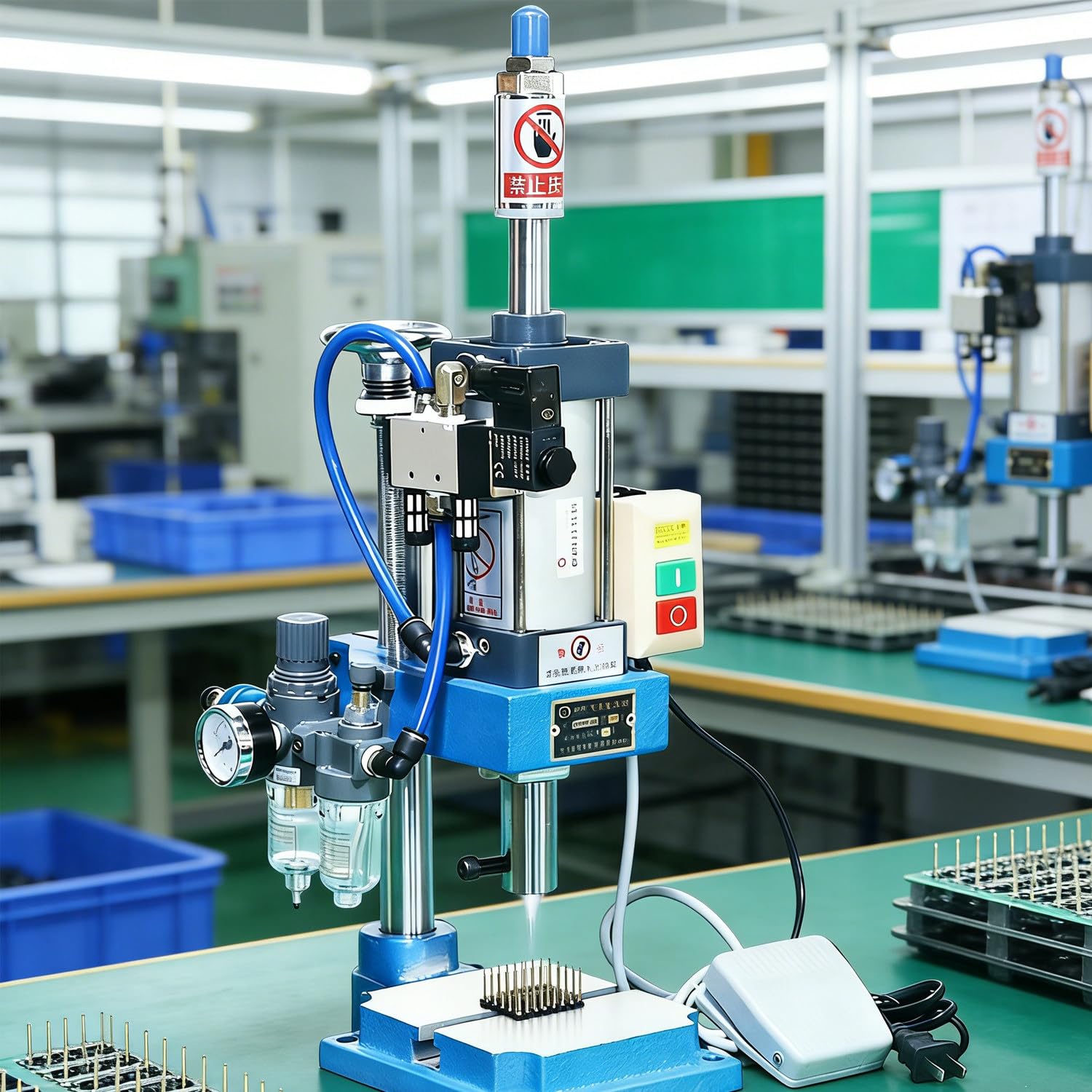CelyToe High Precision Pneumatic Stamping Machine Desktop Pneumatic Punch Press Pneumatic Press Machine with 4 Optional Configurations for Workshop Bearing Press Riveting & Plastic Molding A