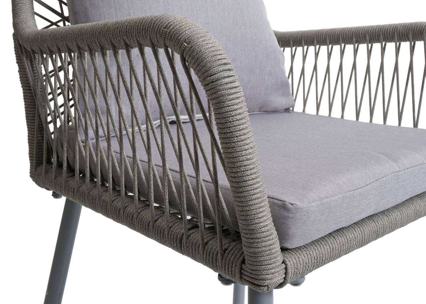 Mendler Juego de 2 sillas de jardín HWC-O12, cojín para asiento y respaldo de exterior, cuerda trenzada de aluminio, color gris, funda gris