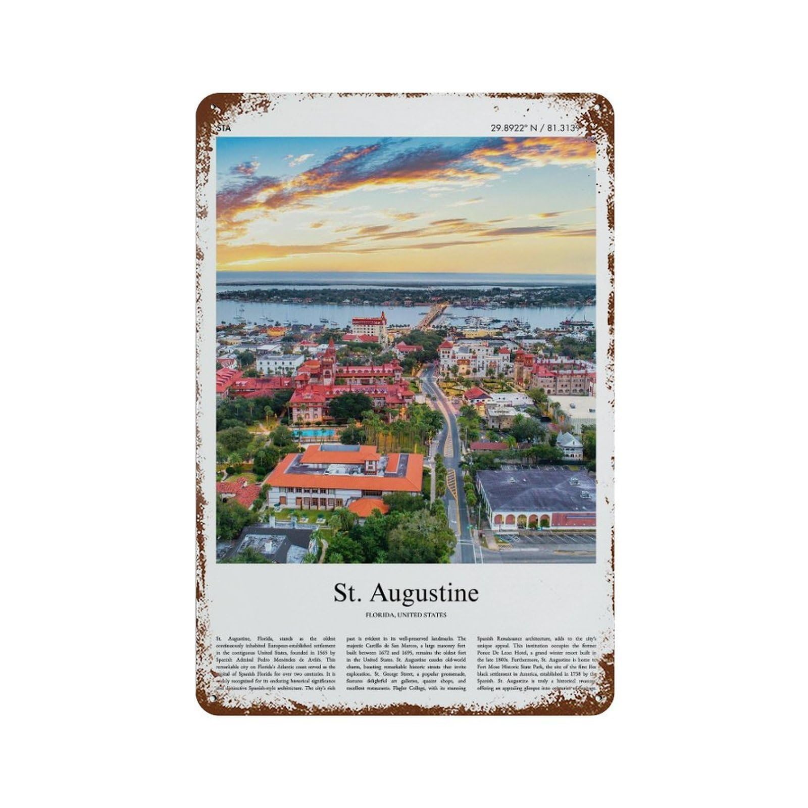 xiaoxiaoshen St. Augustine Florida, United States, USA City Scenery Wall Decor Art Metal Tin Poster Modern Home Decor Art Home Bar Shop Decorations Vintage Sign 30x20cm