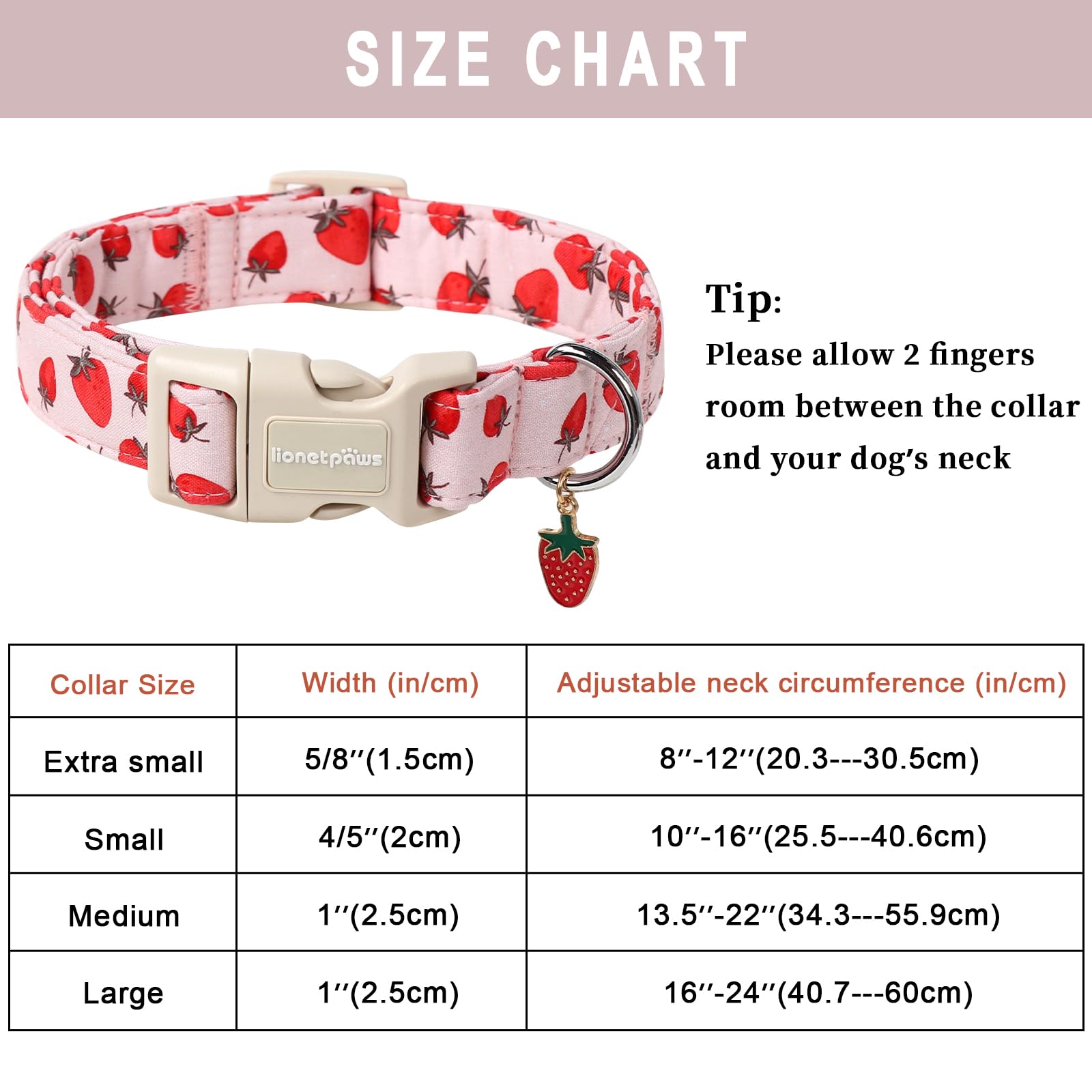 Lionet Paws Pink Dog Collar- Cute Strawberry Dog Collars with Plastic Buckle,Light Adjustable Dog Collars for Medium Large Dogs - Image 4