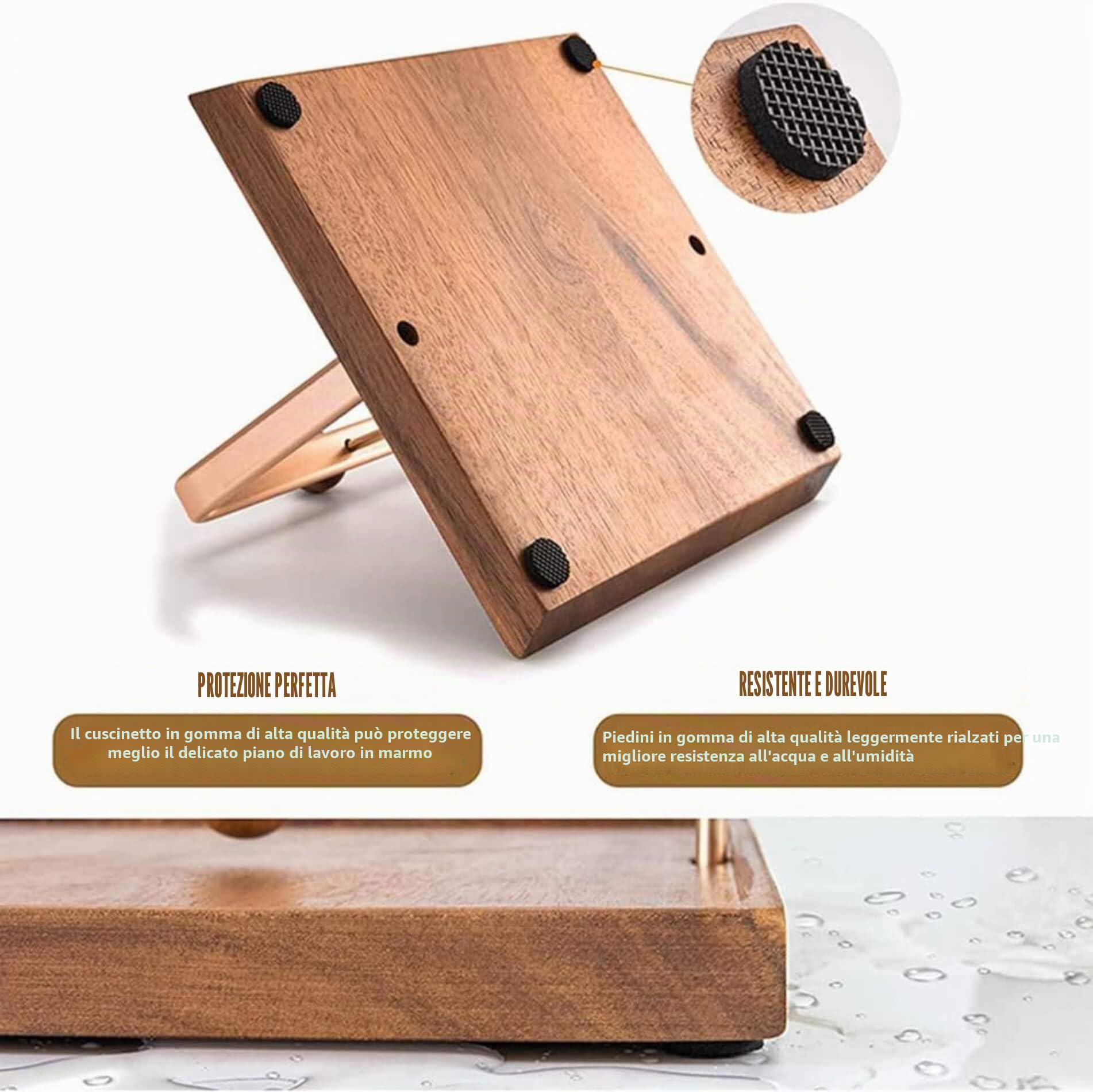 Portatovaglioli da Tavolo in Legno di Acacia e Metallo Dorato, con Braccio Fermatovaglioli Ponderato, Design Moderno ed Elegante per Cucina, Ristorante e Giardino