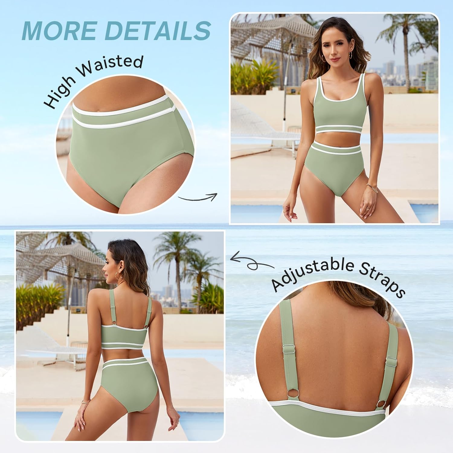 American Trends Womens Bikini Sets Two Piece Swimsuit for Women High Waisted Swim Suit 2025 Sporty Bathing Suit - Image 5