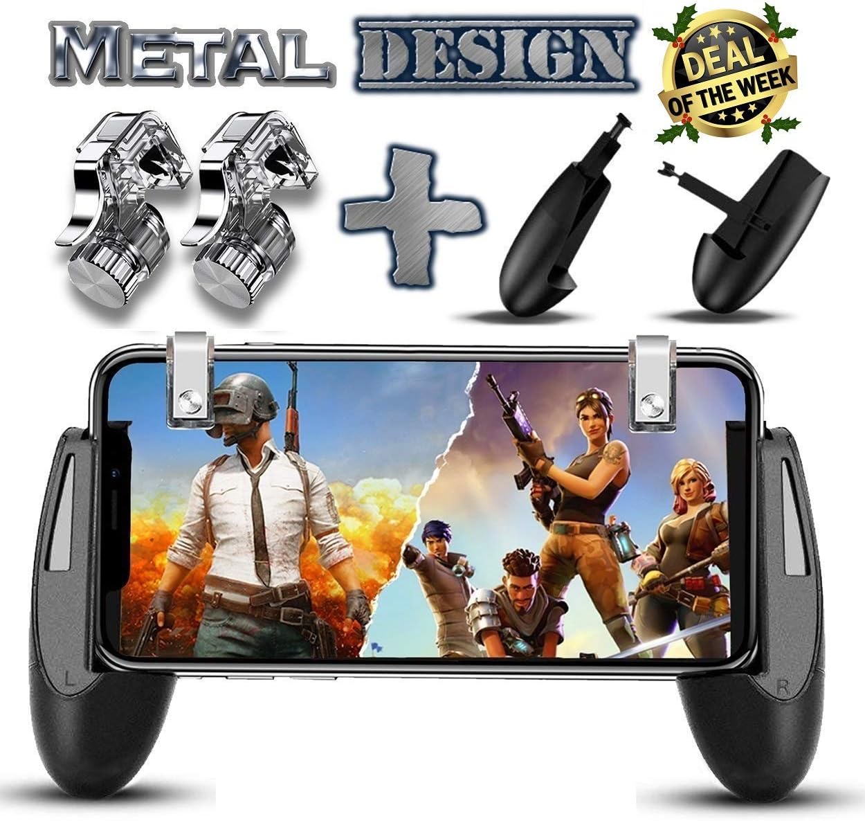 [The Latest Version] Mobile Game Controller4 Trigger with 4000mAh Power Bank Cooling Fan for PUBG/Call of Duty/Fotnite [6 Finger Operation] L1R1 L2R2 Gamepad Trigger for 4.7-6.5" iOS Android Phone