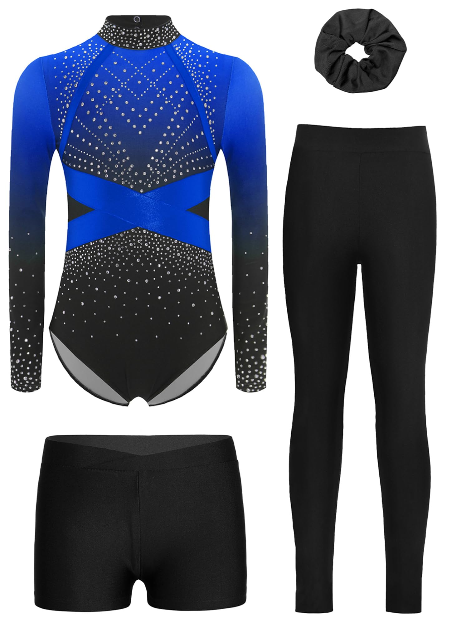 TiaoBug Maillot De Baile Gimnasia para Niña Leotardo Manga Larga con Leggings Cortos Elásticos Y Pantalones Body De Ballet Clásica