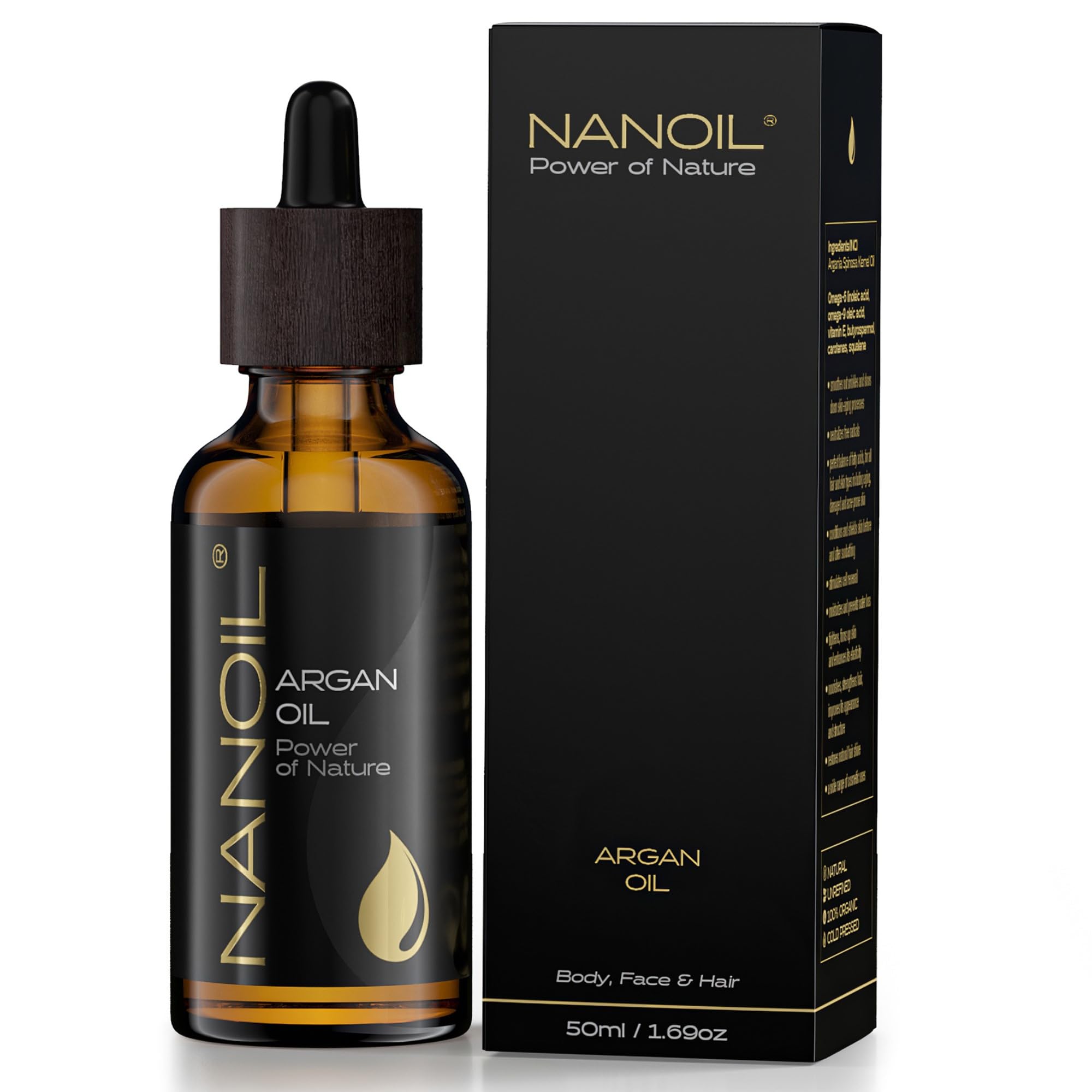 Nanoil Arganöl – kaltgepresstes, ungeröstetes Bio Arganöl, 50 ml
