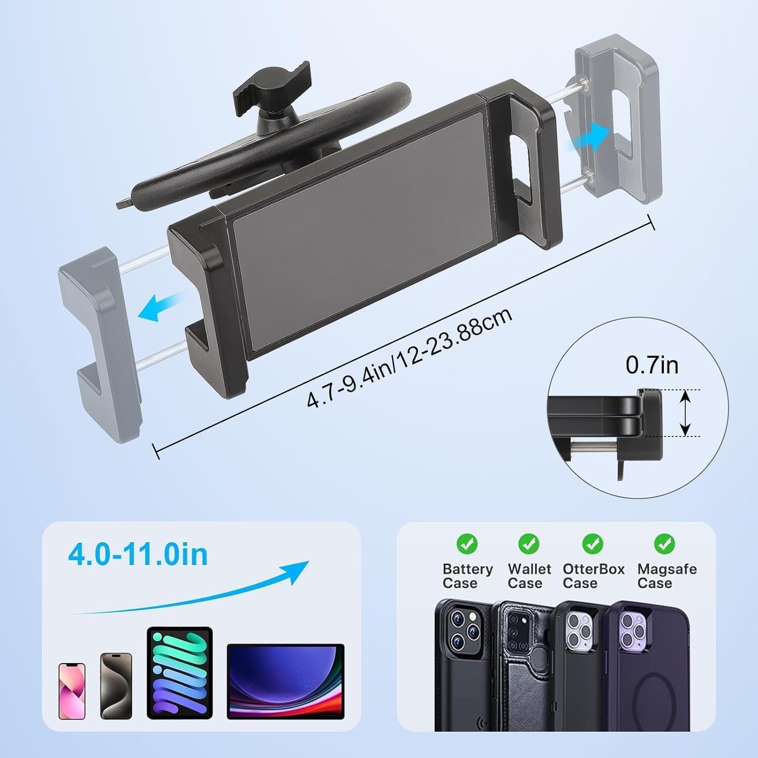 EEEKit 2 in 1 CD Slot Tablet Car Mount, Universal 360° Rotation CD Player Car Phone Holder for 4-11in Devices, Black