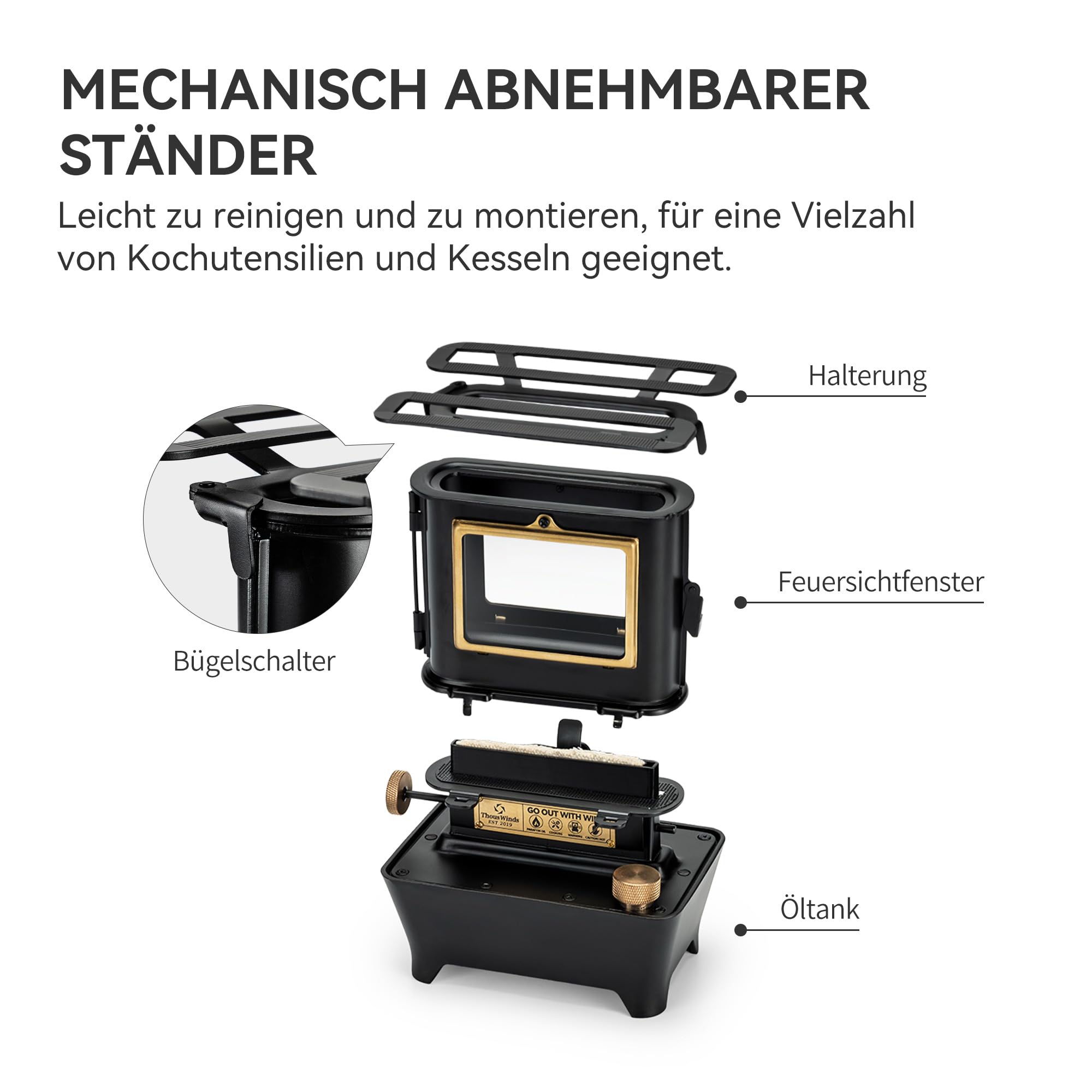 Thous Winds Petroleum Laterne Outdoor, Camping Heizung Petroleum Schwarz, Tragbarer Kaminofen, “Feuertanz” Mehrere Kerosin Laterne Ofen für Außenbeleuchtung, Erwärmung, Kochen, Grillen