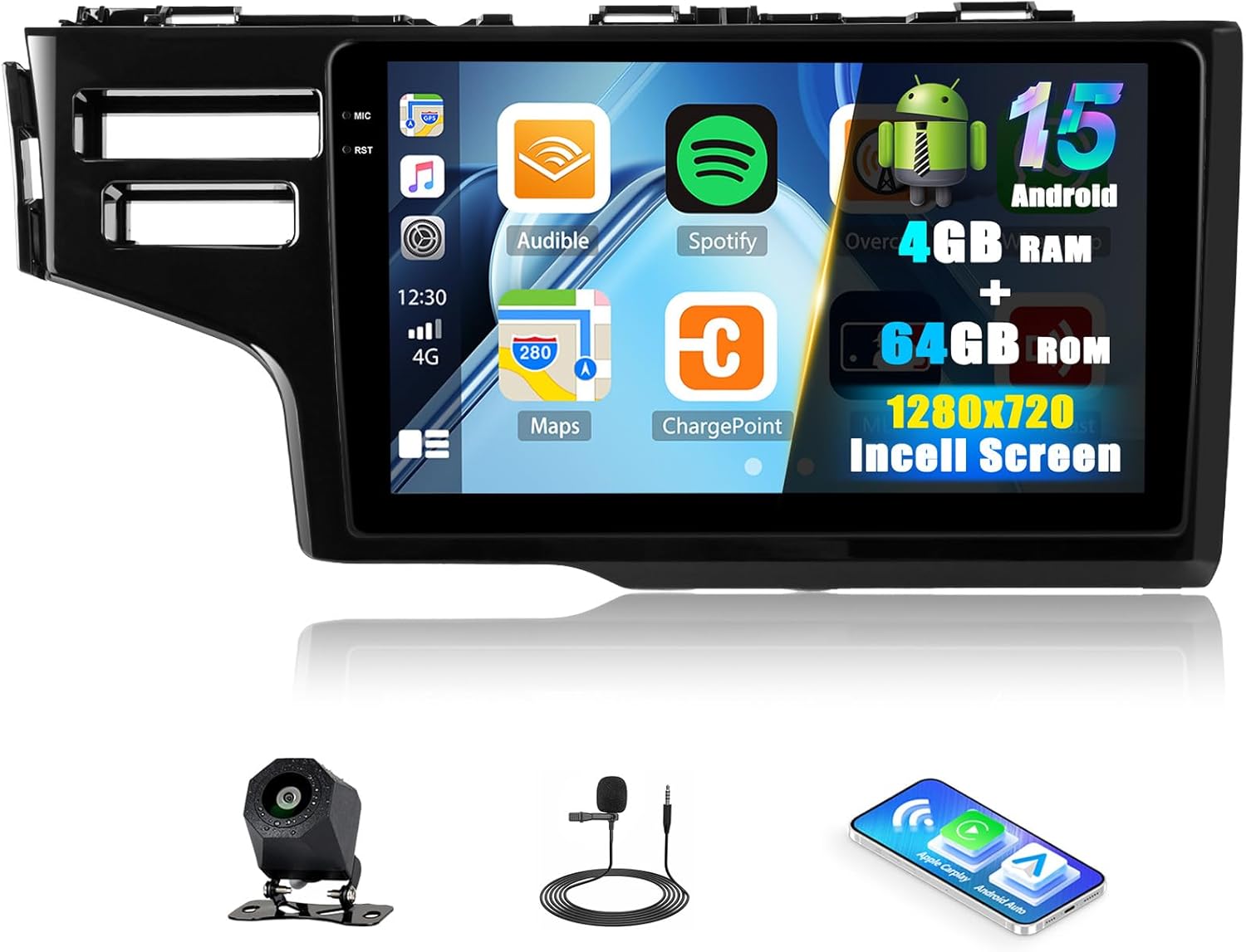 SIXTOP 4G+64G Android Car Stereo for Honda Fit 2014-2018 Wireless CarPlay Android Auto, 9 inch in-Cell 1280 * 720 Touchscreen, GPS,Bluetooth 5.0 Radio, FM/RDS, SWC, EQ AHD Rear Camera