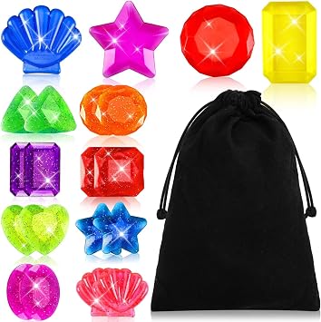 JULBEAR Big Dive Gem 20 Pcs with Organizer Bag, Colorful Big Pool Sinking Diving Gems Precious Crystals Treasure for Swimming Training Bath Water Games