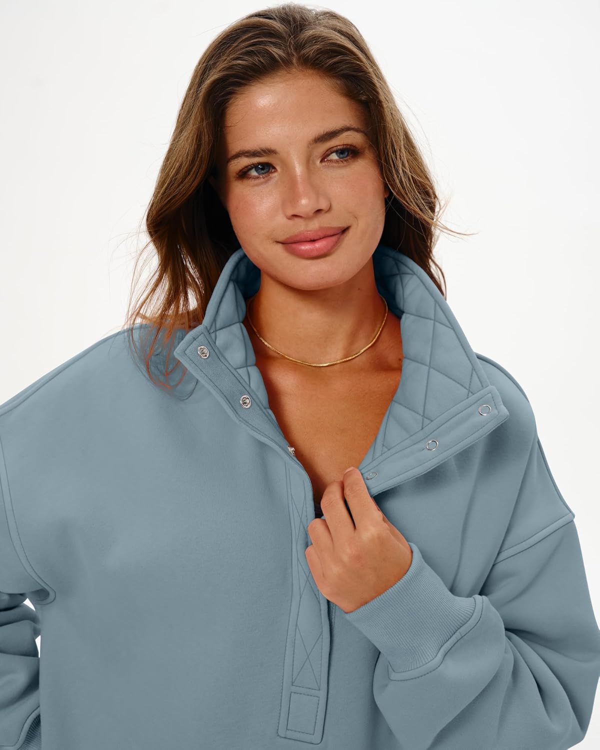 Locachy Women's Henley Neck Button Oversized Sweatshirt Casual Long Sleeve Pullover Tops 2026 Fashion Outfits Clothes - Image 3