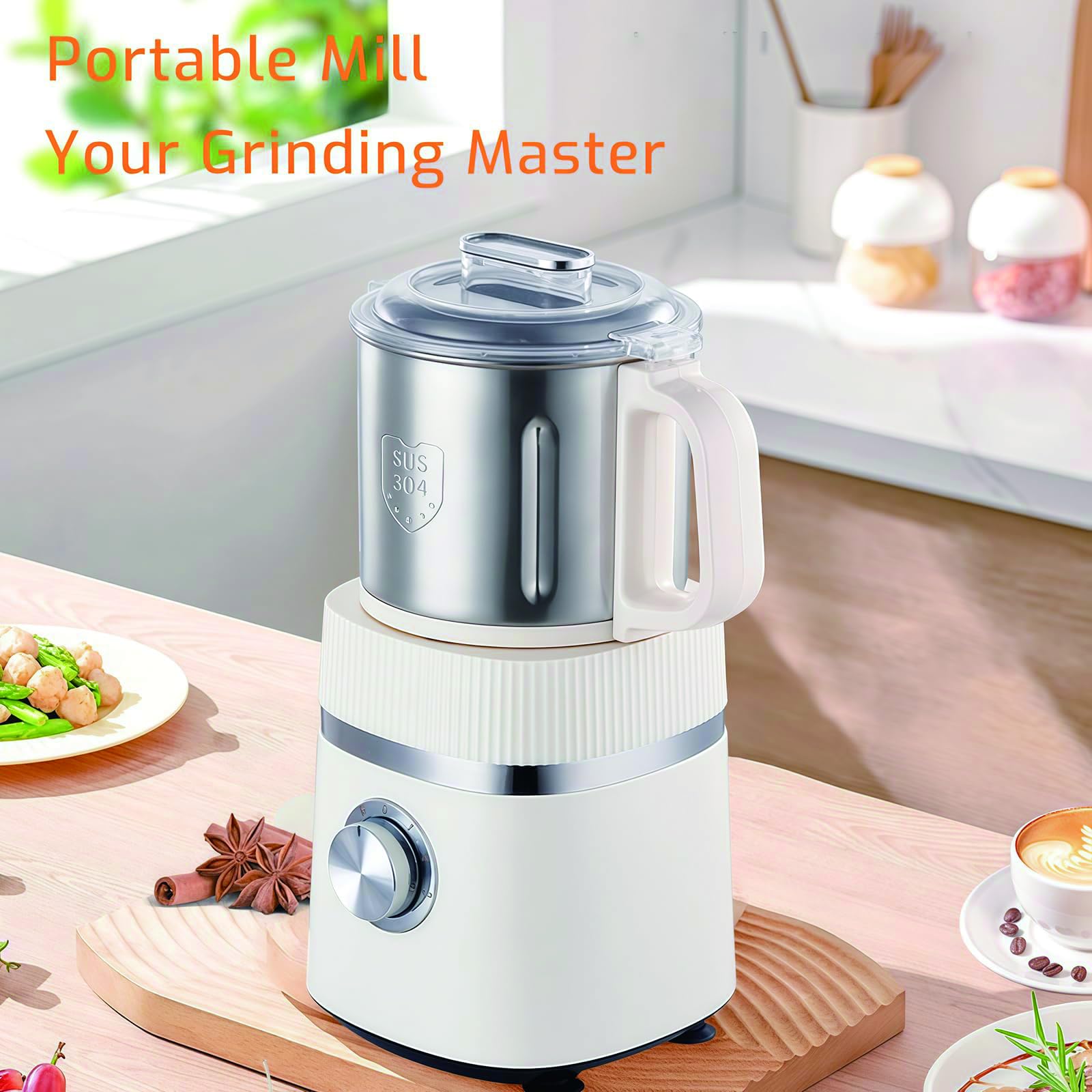 Molinillo Eléctrico De Granos 500W – Molino De Acero Inoxidable 600ml para Especias Café Nueces & Hierbas Secas Y Húmedas 26000RPM Cuchillas Dobles Molienda Automática con Un Toque Taza