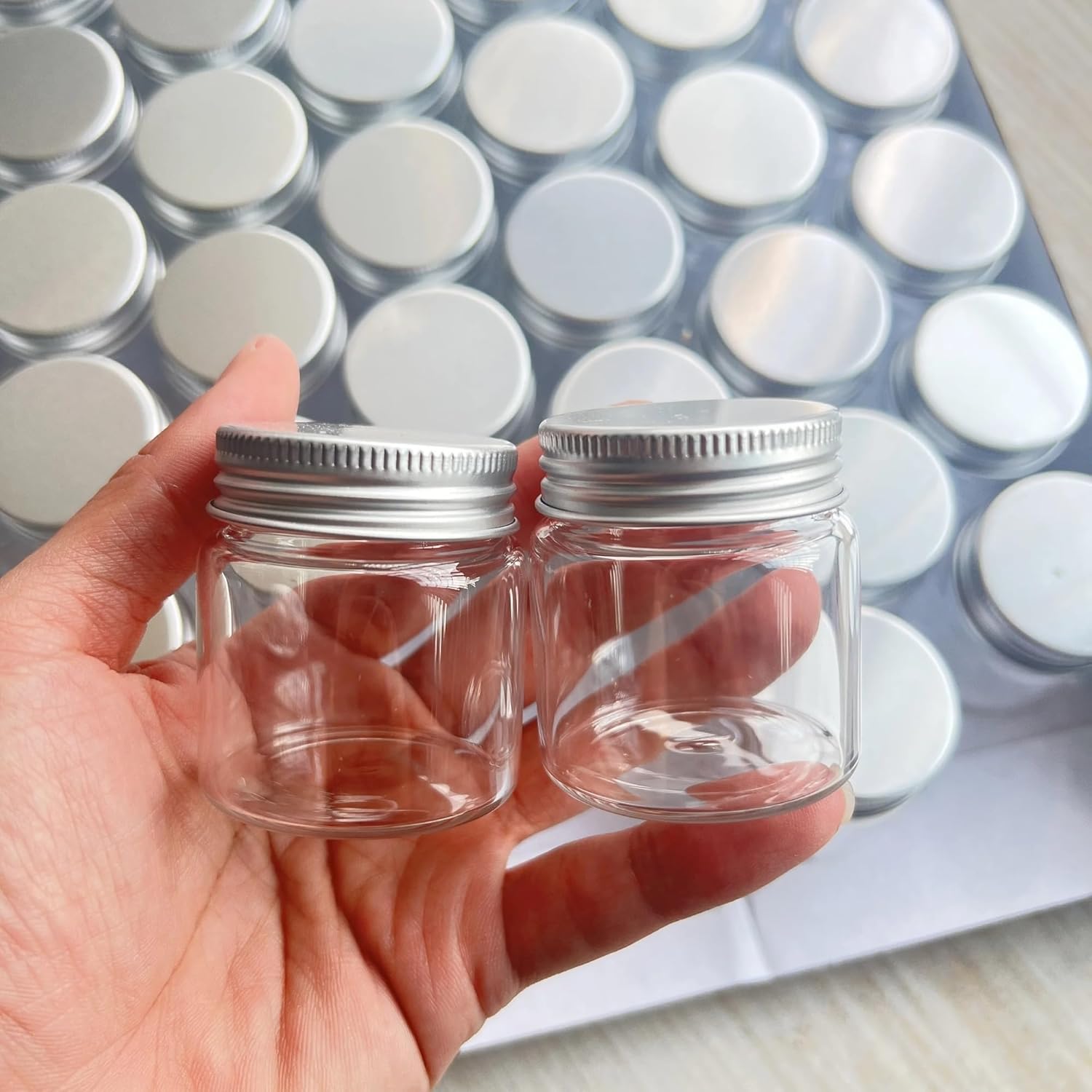 6/12/24 Pcs 50ml Silver Screw Cap Glass Jars 47×50mm Tiny Glass Bottles Vials DIY Craft Seed mini Containers(6 Pieces)