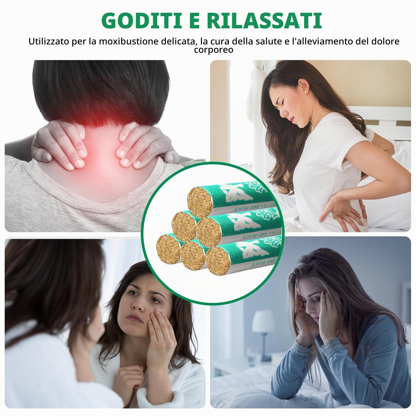 BORDEAG 20 Pezzi Moxibustione, Rotoli Di Moxa Naturale, Moxa Roll Sticks Roller, Moxa Roll Smokeless Moxa Roll Strip Adatto A Persone Anziane, Donne, Bambini