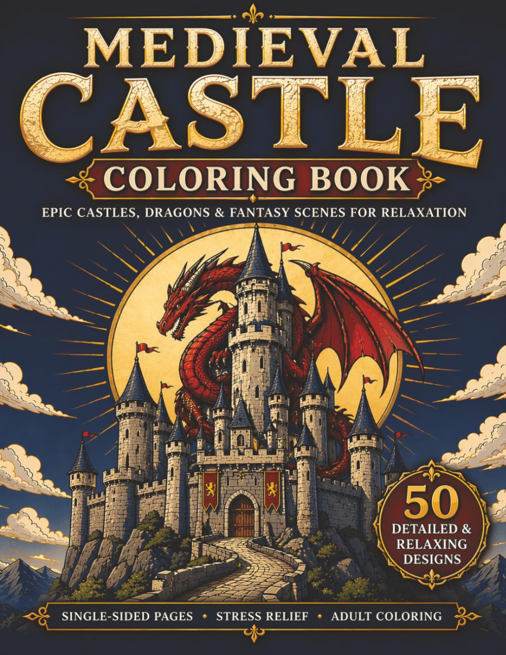 Medieval Castle Coloring Book: Epic Castles, Dragons & Fantasy Scenes for Relaxation | Stress Relief Coloring Book with 50 Detailed Designs