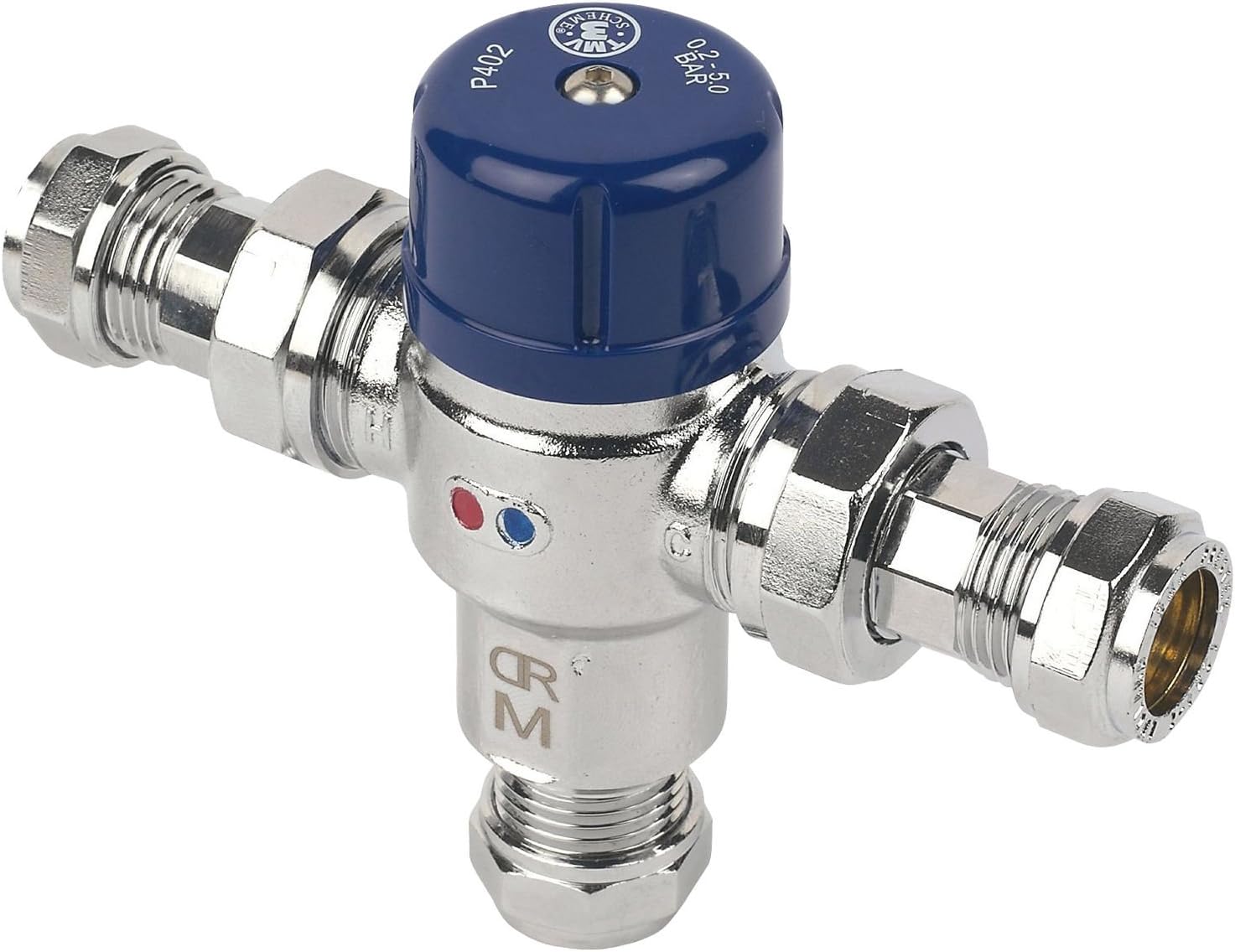 Genuine Solid Brass TMV 3/2 CP Thermostatic Mixing Blending Valve | Hot & Cold Water Mixing Valve | Basin Thermostat Control for Bathroom, Kitchen - 15mm