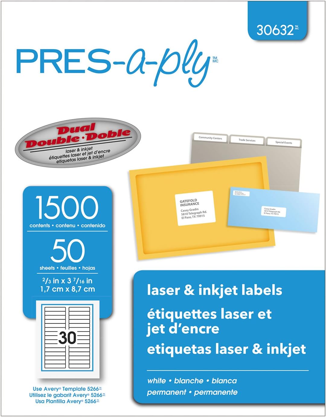 PRESaply 30632 Laser File Folder Labels, 2/3 x 3 7/16