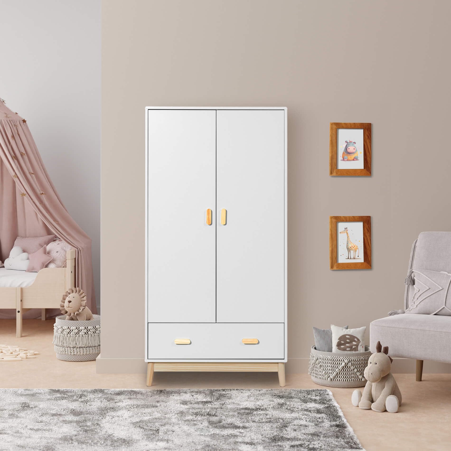 Rebecca Mobili Guardaroba per Bambini Armadio Cameretta Bianco Marrone MDF Pino 175x80x55 cm