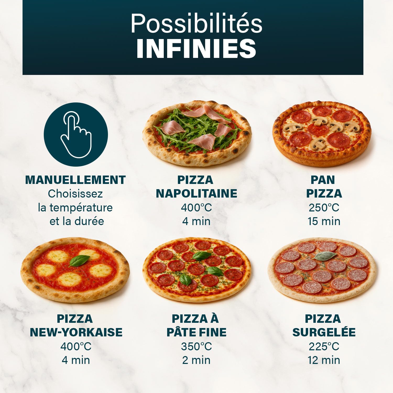 Princess Four à Pizza Pro Max, 15L, 400°C, 2100W, Commandes Tactiles, Pierre et Pelle Incluses, Chaleur Haut/Bas, Minuterie, Compact et Portable, Utilisation Intérieure/Extérieure, 112780