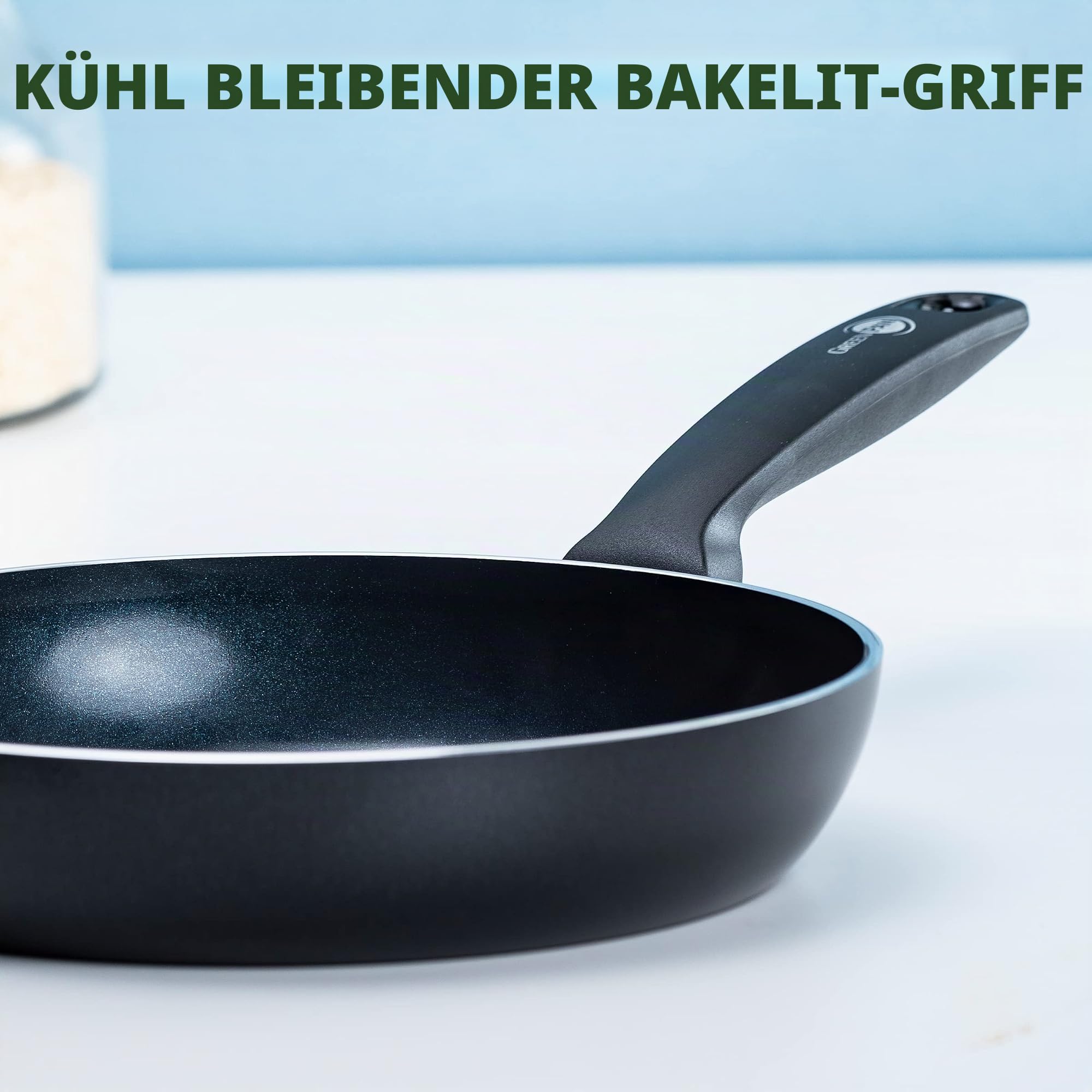 GreenPan Torino Gesunde antihaftbeschichtete Keramik Bratpfanne 24 cm, PFAS-frei, Induktion, Backofenfest bis 160°C, spülmaschinenfest, Schwarz