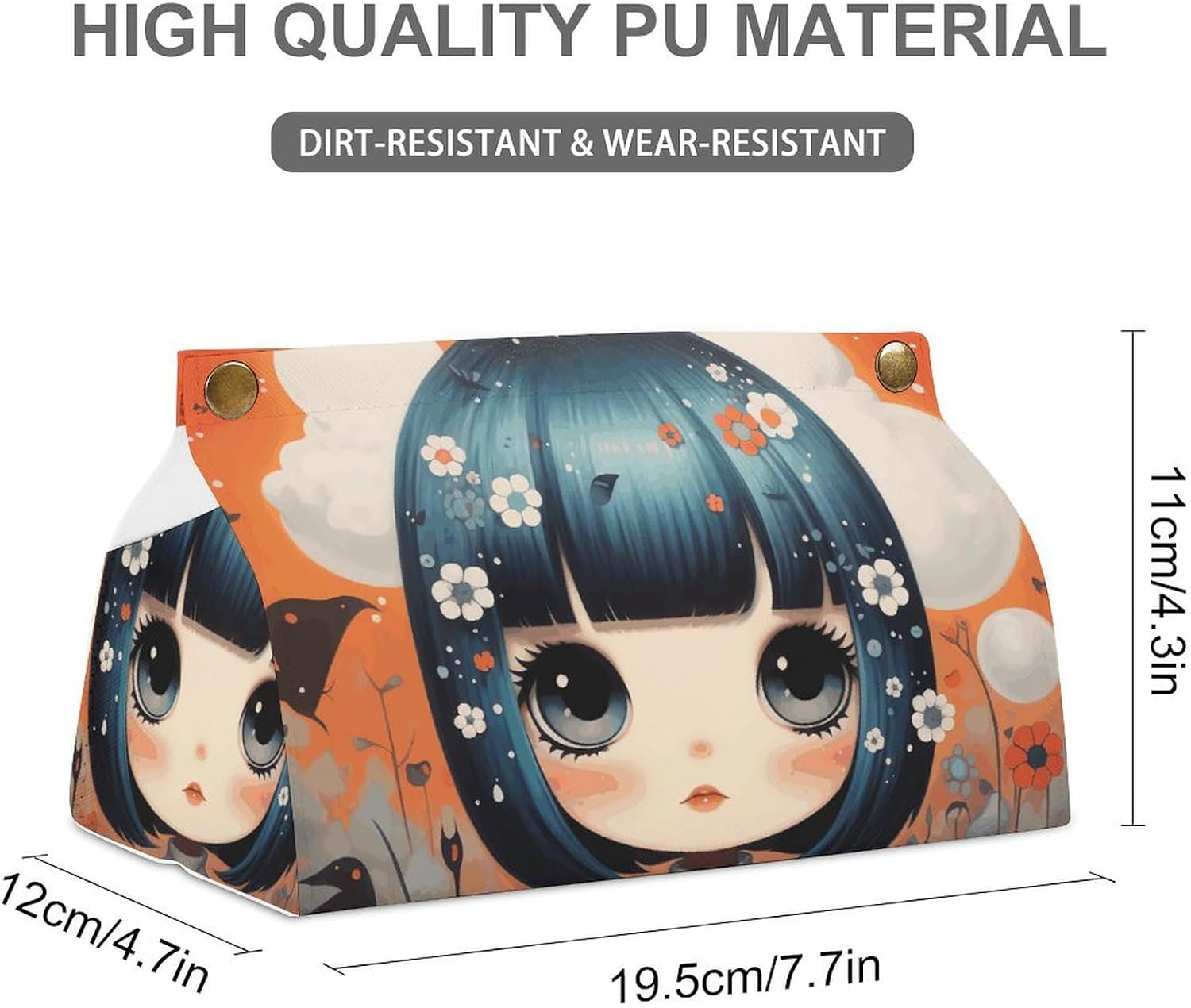 Leather Tissue Box Holder Rectangle Decorative Anime Pictures Tissue Box for Dressing Table Bathroom Vanity Bedside image 3