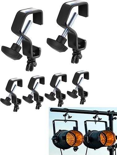 QWORK Paquete de 6 abrazaderas de iluminación de escenario, abrazaderas negras para luz de escenario, abrazadera C de carga máxima de 44 libras para