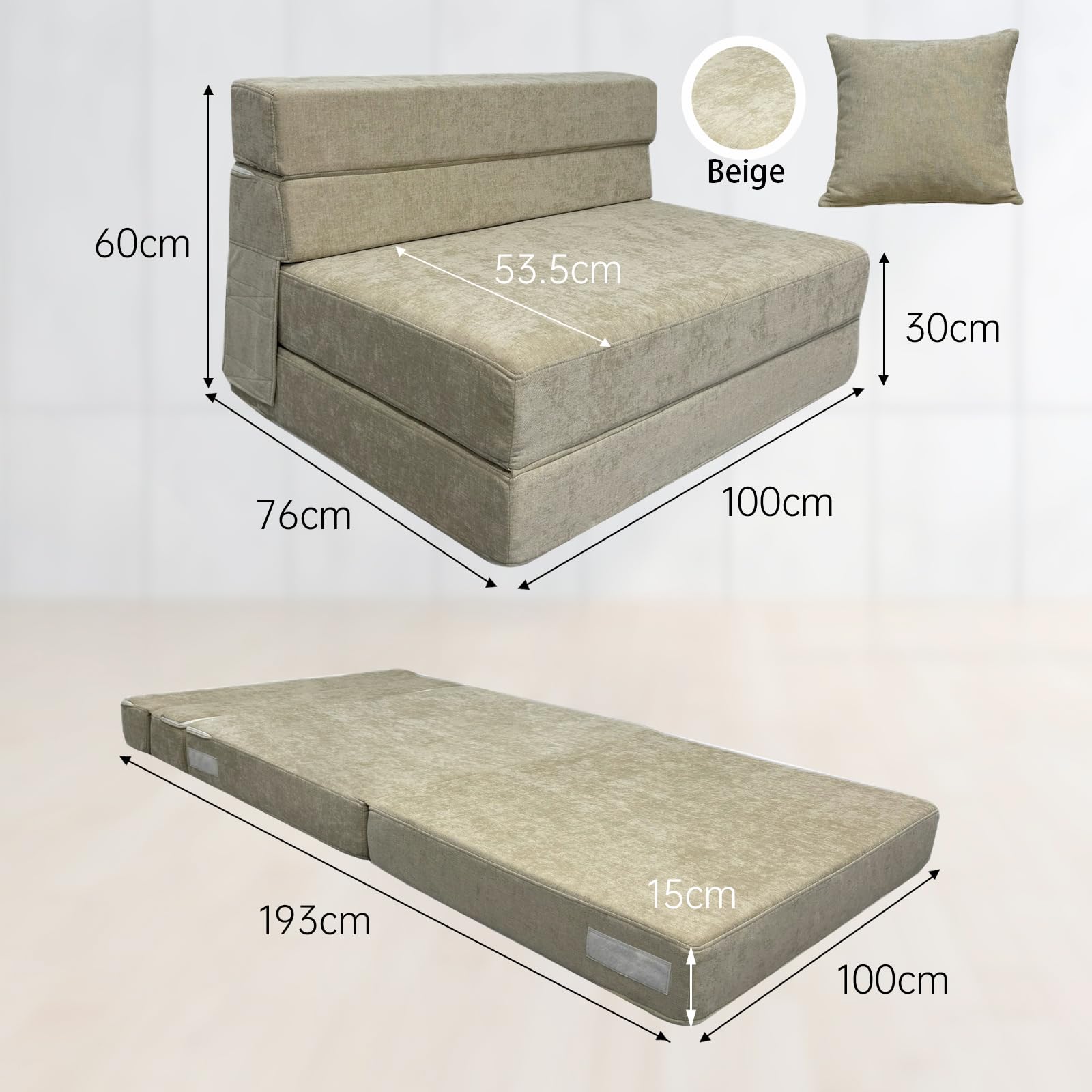 ANONER Sofá Cama Plegable 4 en 1, Beige