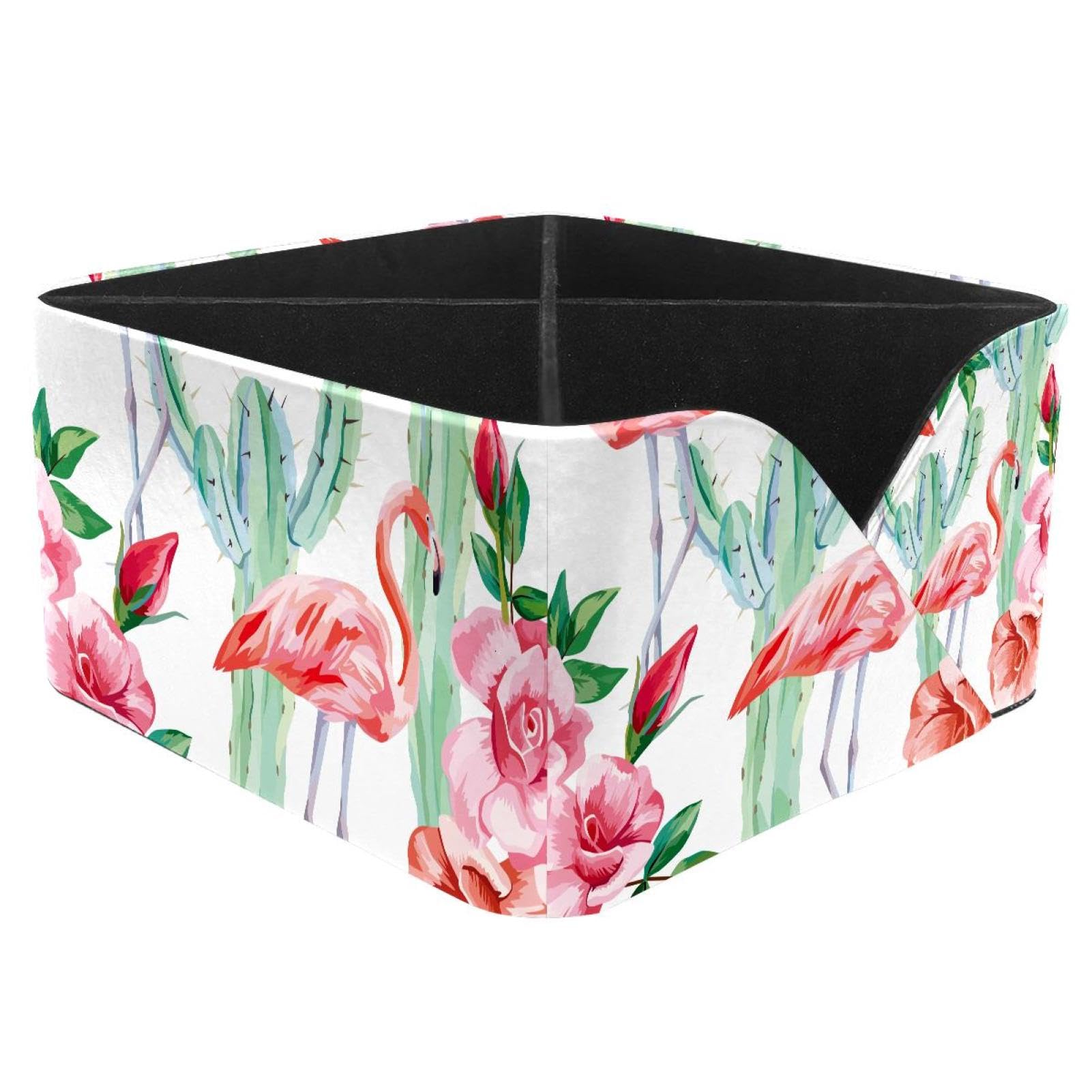 KengjuTesu Pink Flamingo Cactus Roses Cool Floral Pattern Desktop Organizer Pen Holder, Rectangular Pencil Cup for Office, Study and Makeup Stations