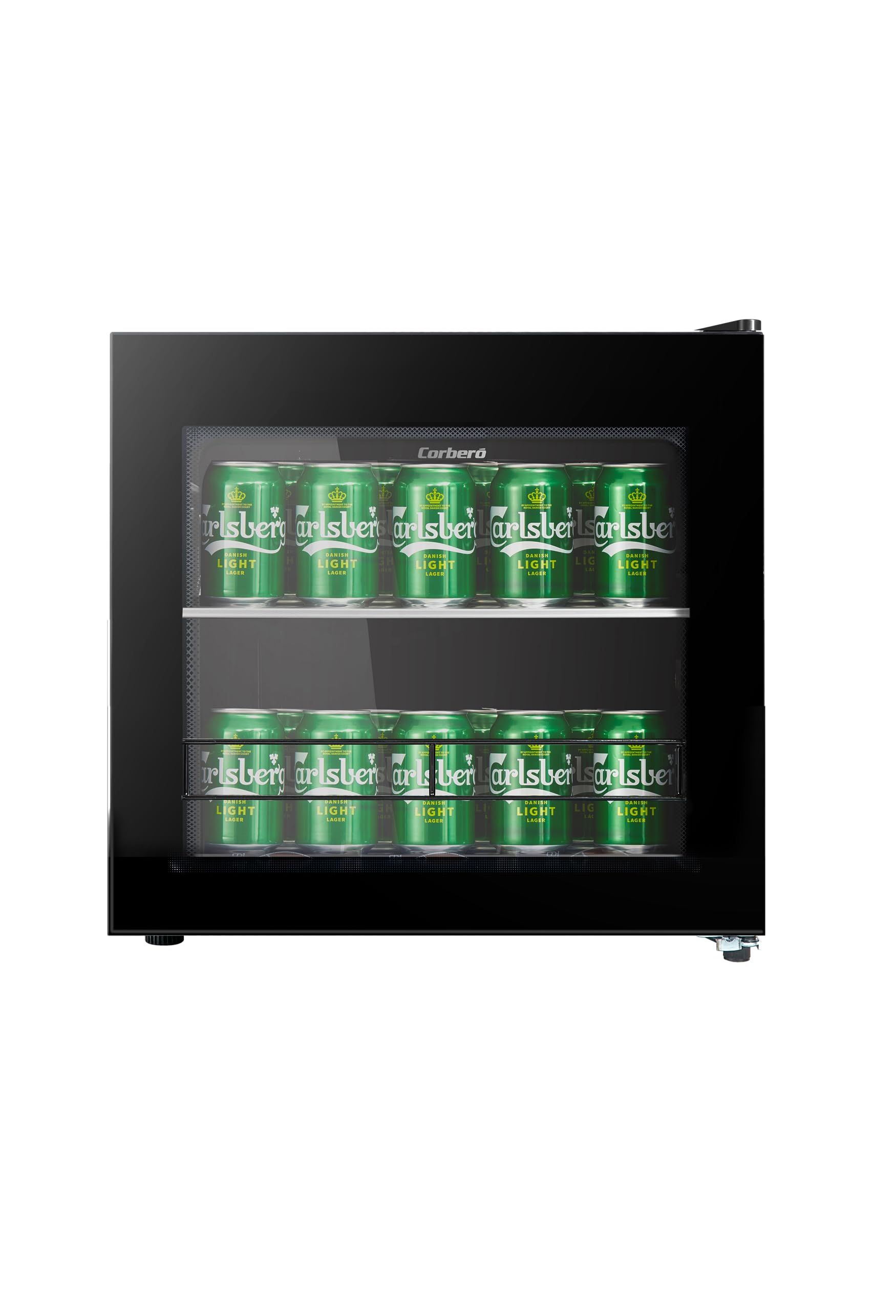 Corberó - Mini Bar 44L CFMMB430BLGL | Estático | Negro con Puerta Cristal | Rango Temperatura 1-10ºC | Estantes de Cristal | Condensador | Puertas Reversibles | 40 Db | Eficiencia Energética F, Negro