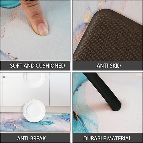 Miniatura 5 de Tapetes de cocina para piso, 2 piezas, antifatiga, tapete de cocina de mármol morado, impermeable, antideslizante, tapete de espuma viscoelástica