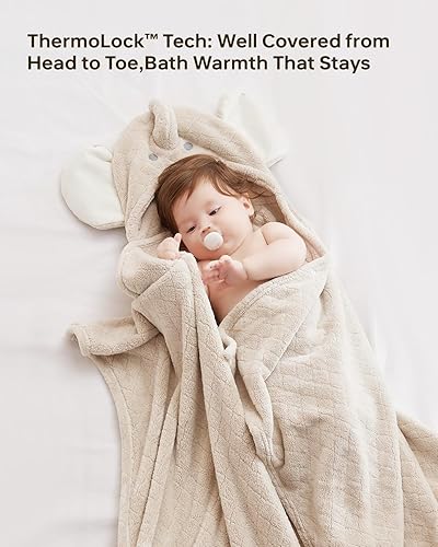 Miniatura 6 de Toallas con capucha para bebé, toalla de baño súper absorbente para invierno, extra grande, 49 x 31 pulgadas, forro polar coral ultrasuave para